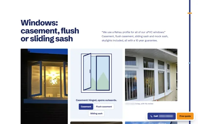 ‘Windows: casement, flush or sliding sash.’ A drawn window that switches between casement, flush casement and sliding sash, between customers’ photographs of their new windows.